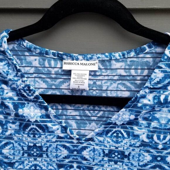 NWT Rebecca Malone Blue/White 3/4 Sleeve Top Size Small - Picture 5 of 7